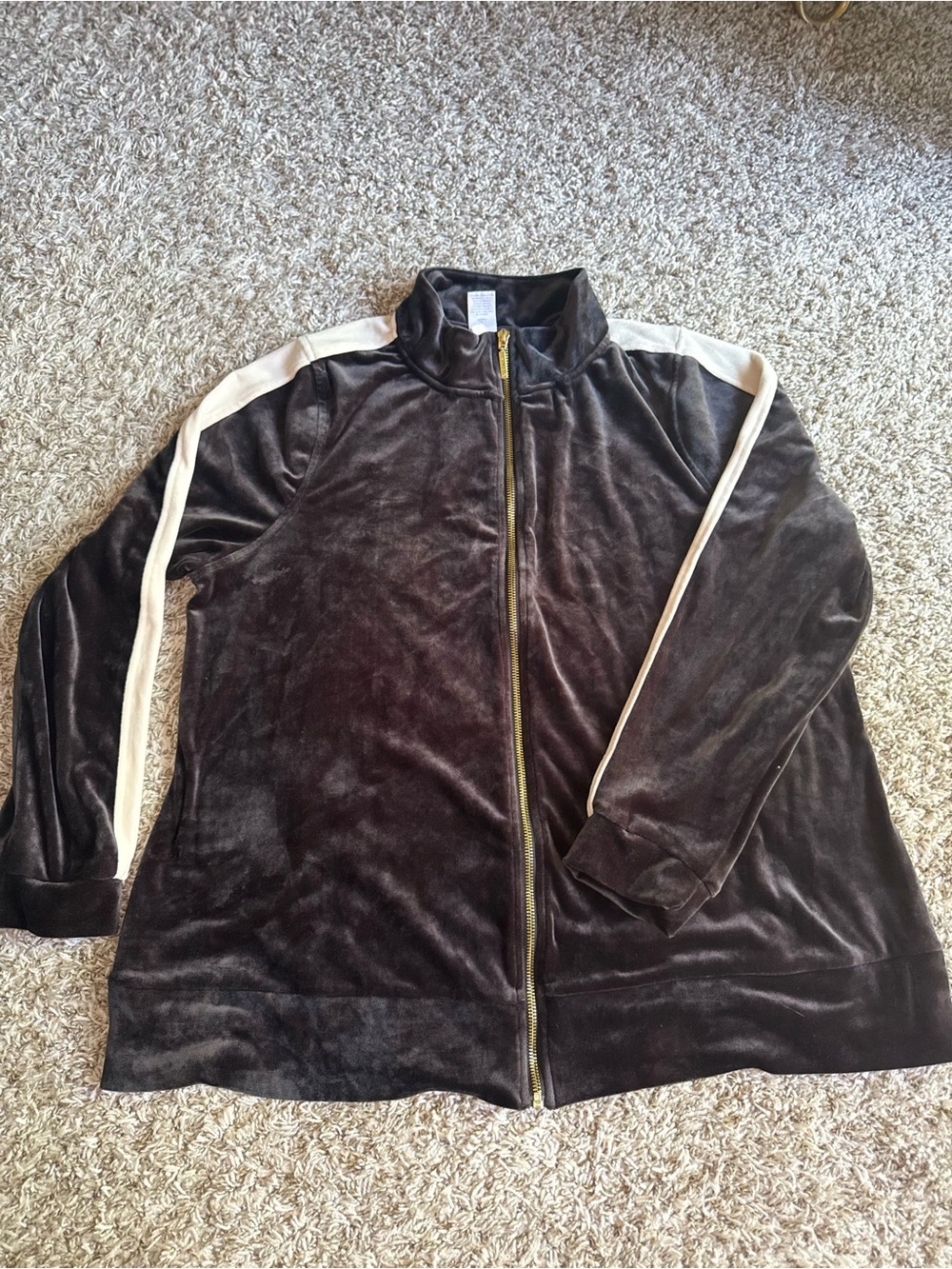 LIVI Velour Track Jacket Black Ivory Stripe Full Zip Women's 14/16 Plus Size